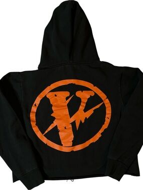 VLONE Black Hoodie with Orange Back Logo Adult Medium Cropped Hoodie